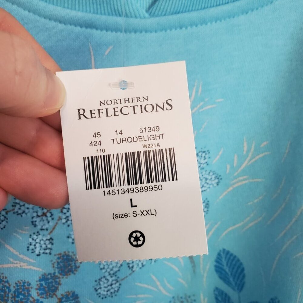 NORTHERN REFLECTIONS Women's Large NWT Floral Sweatshirt Crew Fleece Lined Blue - Picture 8 of 14